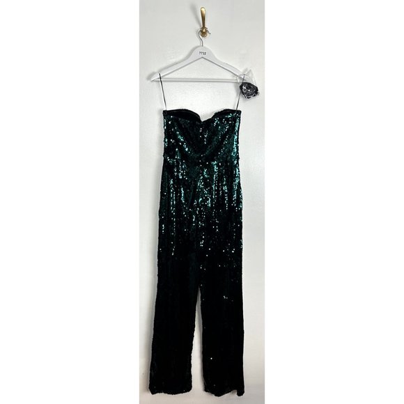 DRESS THE POPULATION Andy Sequin Strapless Jumpsuit in Deep Emerald Size Medium - Picture 7 of 13
